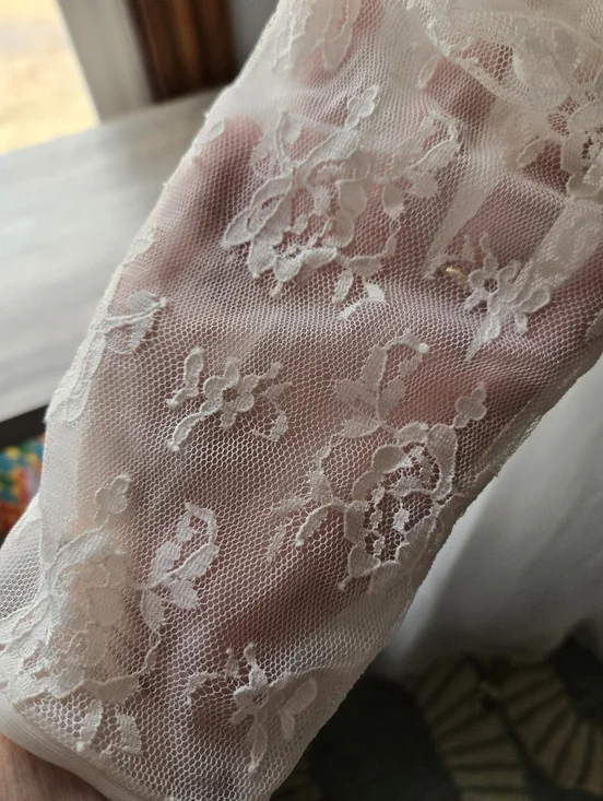 Vintage 60's Radcliffe Romantic Ivory Beaded Lace-Sleeve Peignoir Robe Small - Picture 7 of 12